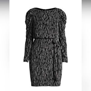Aidan by Aidan Mattox Puff-Sleeve
Metallic Knit Sheath Dress - Black/ivory